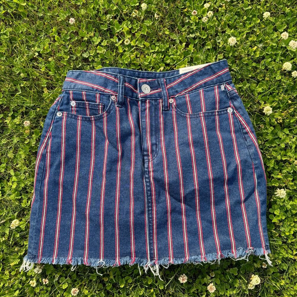 NWT American Eagle Skirt Sz 0 Red White Blue 4th of July Patriotic Striped Denim